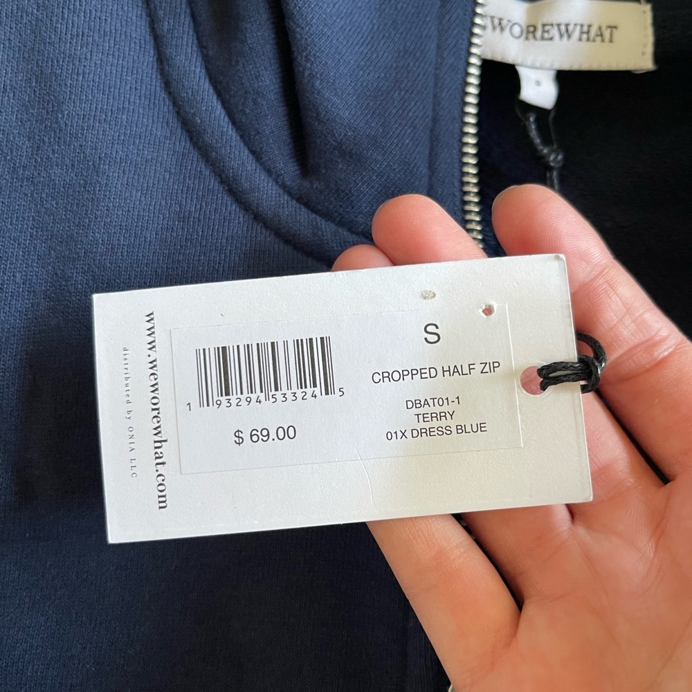 NEW Revolve WeWoreWhat Cropped Half Zip Sweatshirt Pullover Navy Blue S - Picture 4 of 5